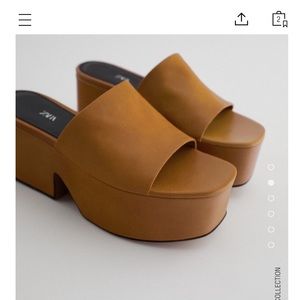 ZARA Tan Leather Platform Mules